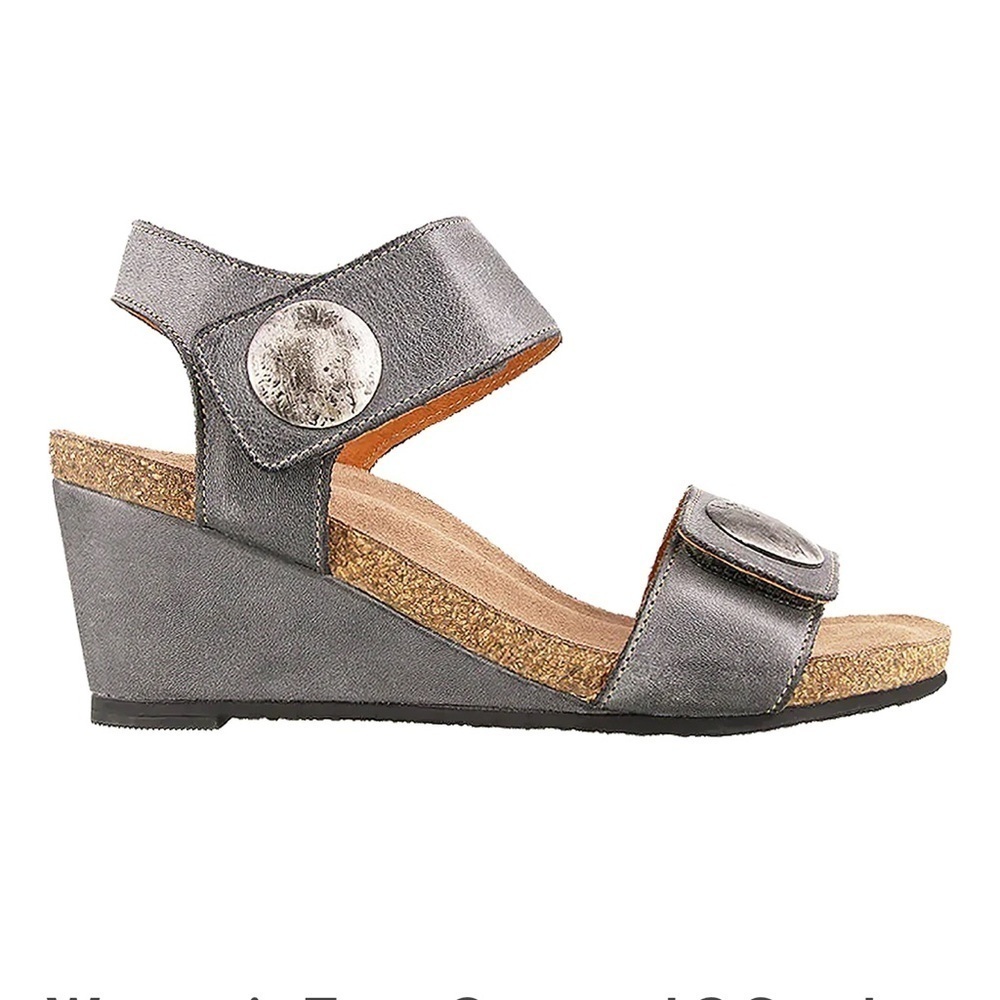 Taos Orthopedic Gray Leather Double Strap Cork Wedge Comfort Sandals Size 11 - Picture 2 of 9